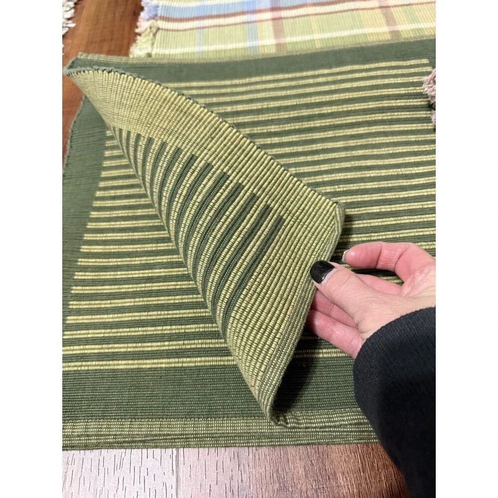 Set of 6 Cloth Placemats & Napkins X 2 Autumn Pastel Plaid And Green